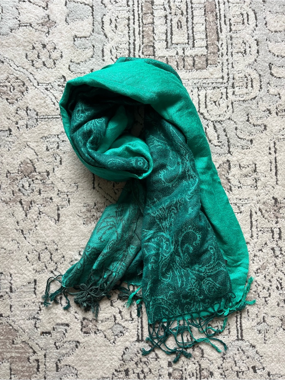 Bright Teal Vines Pashmina Cashmere Silk Scarf Made in Italy